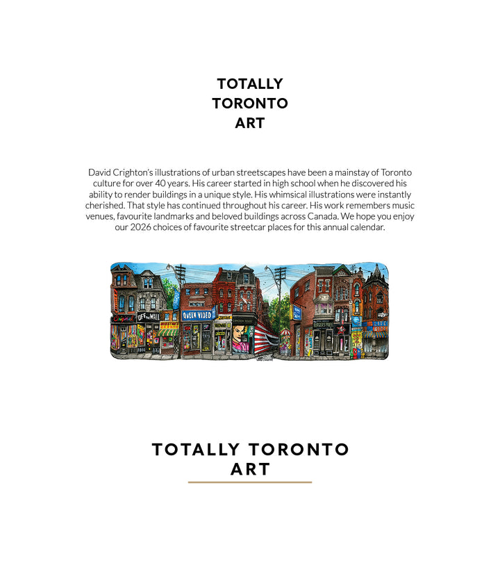 Promotional image for 'Totally Toronto Art' with a colorful illustration of a street scene.