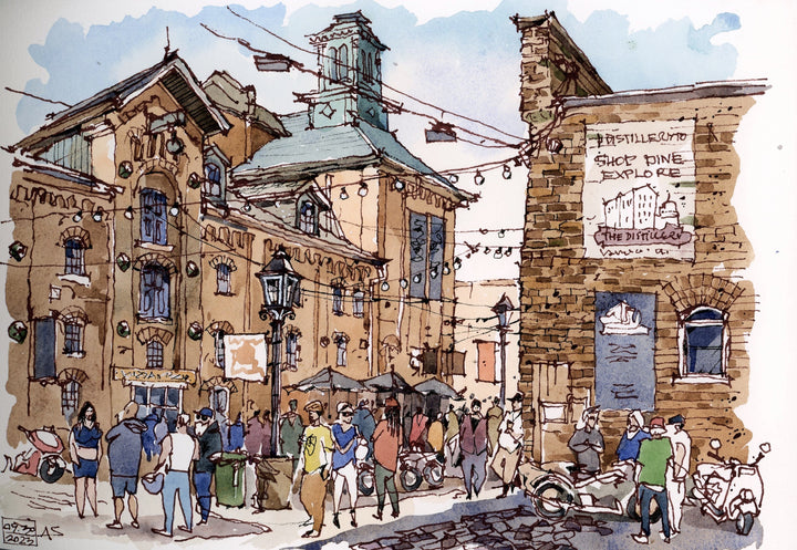 Distillery District Toronto poster painted in watercolours by Andrey Shmatnik.