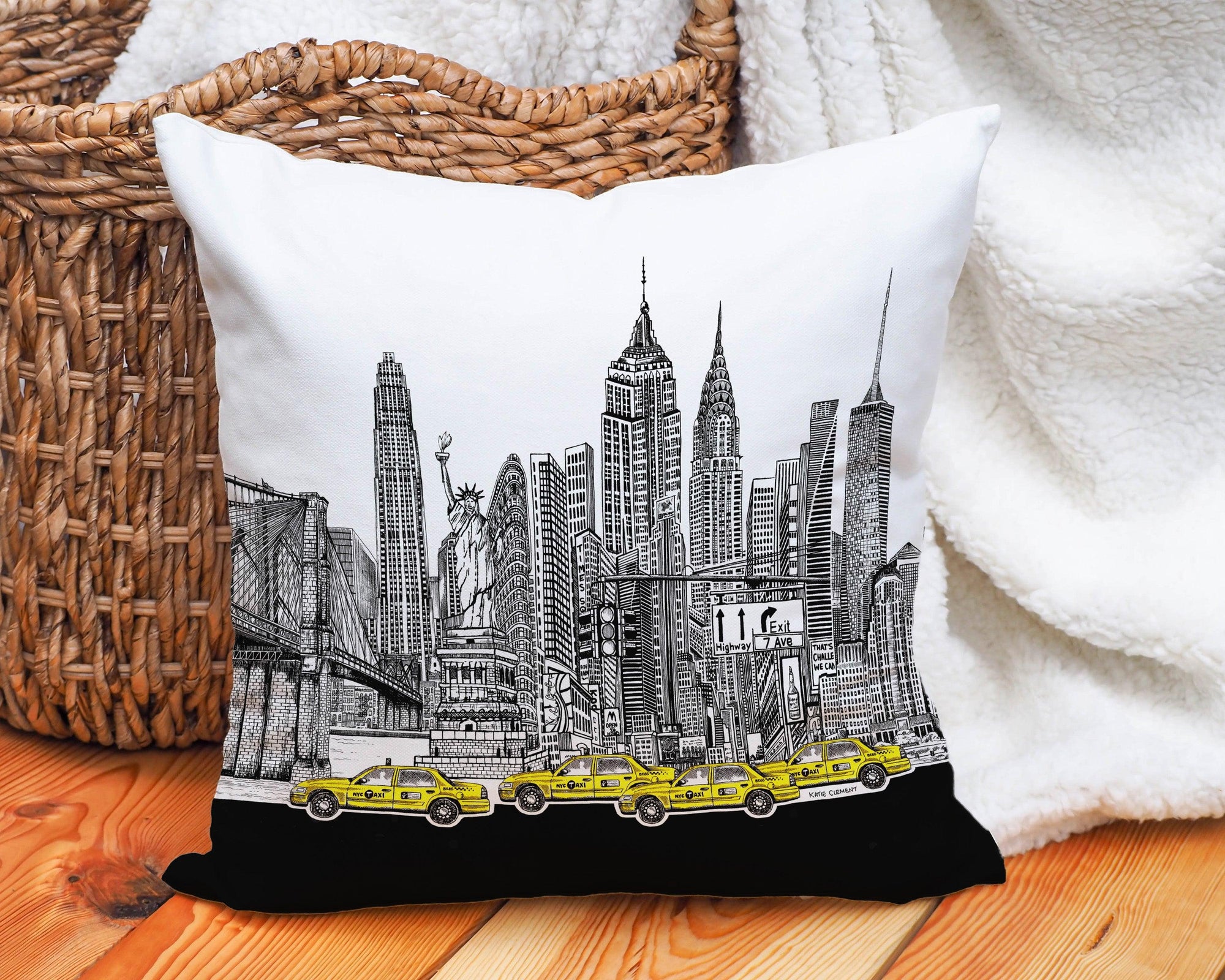 Brooklyn Bridge Manhattan Throw Pillow | Totally Toronto Art Inc. 