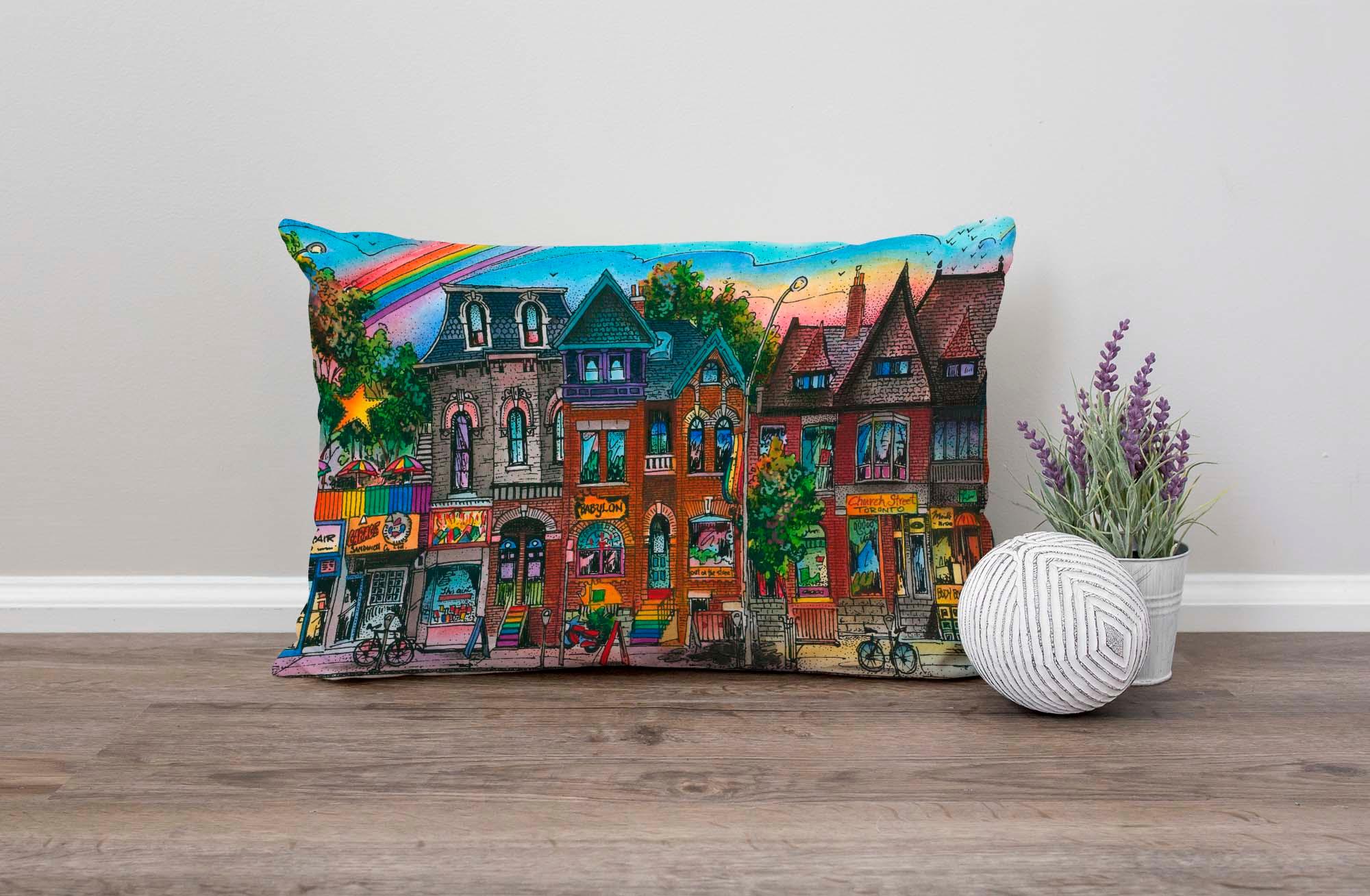 Church Street Toronto Pillow | Pride Central Toronto Pillow | Totally Toronto Art Inc. 
