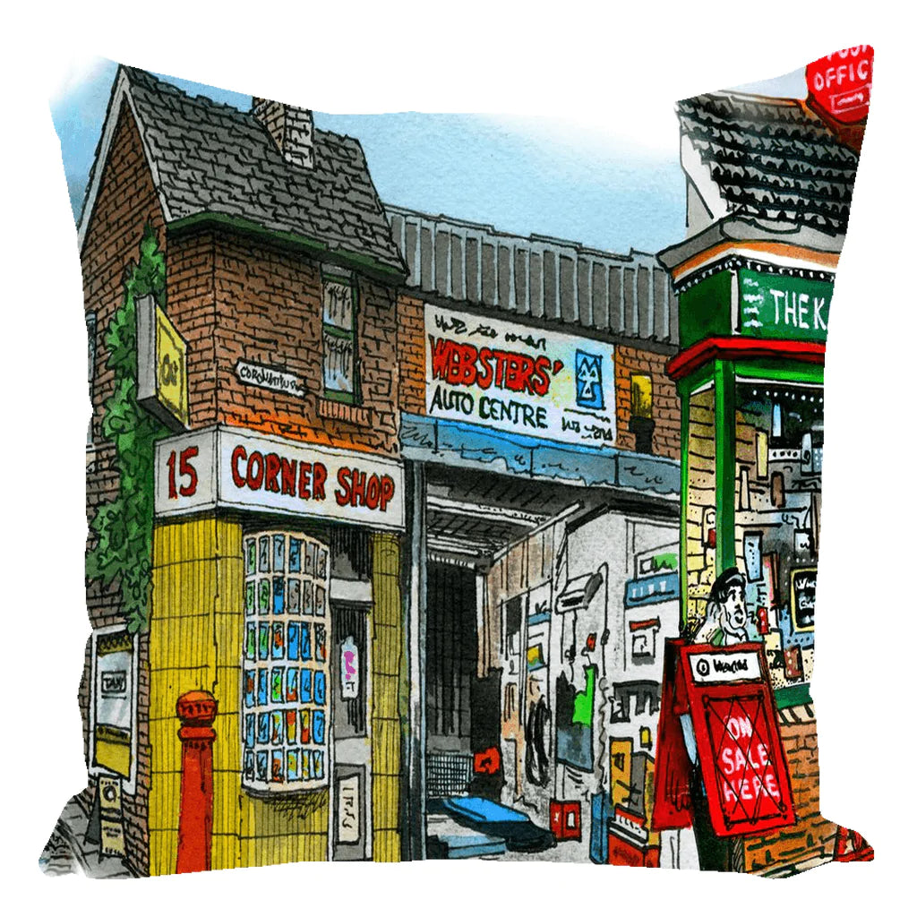 Coronation Street No.2 Square Throw Pillows | Totally Toronto Art Inc. 