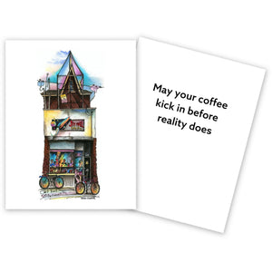 Funny Jet Fuel Coffee Shop Note Card No.1 | Totally Toronto Art Inc. 