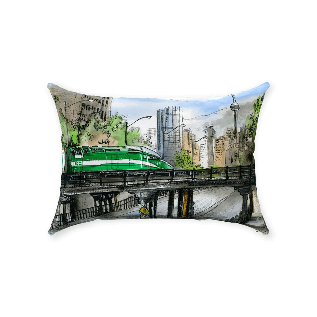 Go Train Lumbar Throw Pillow | Totally Toronto Art Inc. 
