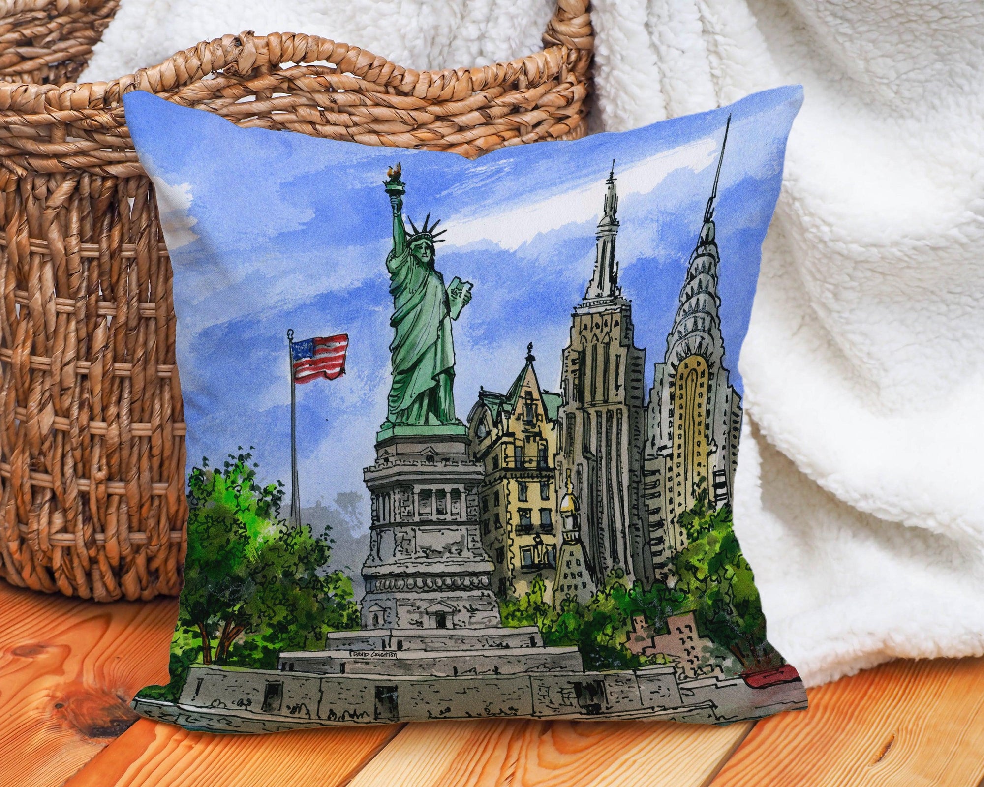 New York City "Statue of Liberty" Souvenir Throw Pillow | Totally Toronto Art Inc. 