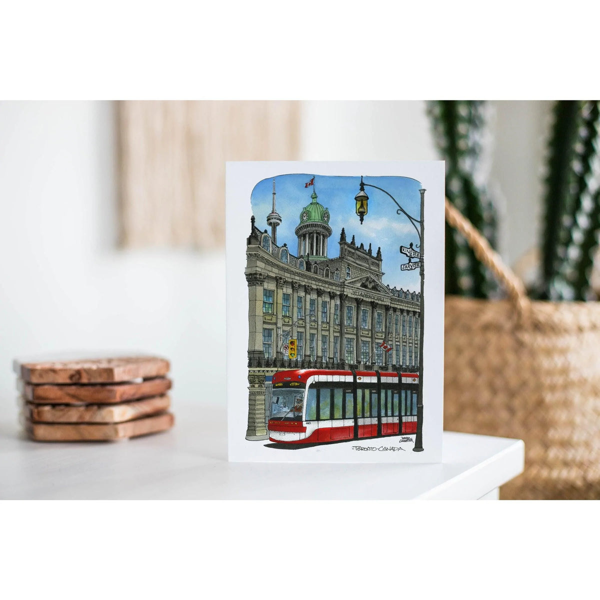 St. Lawrence Town Hall With Streetcar Day Greeting Card | Totally Toronto Art Inc. 