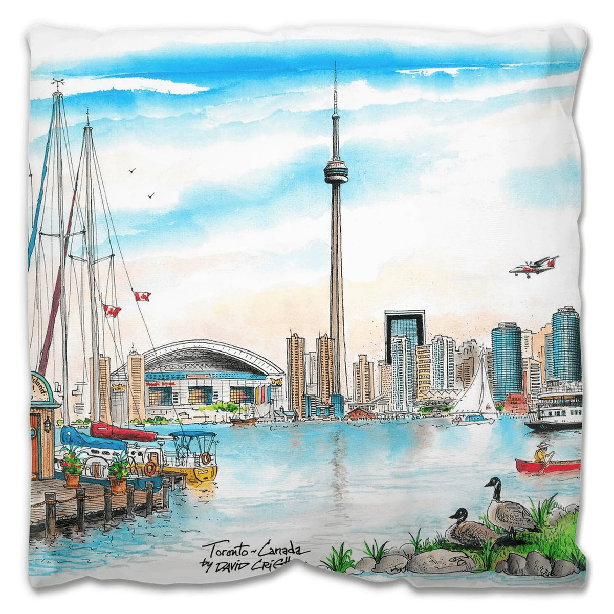 Toronto Island Skyline Outdoor Throw Pillow | Totally Toronto Art Inc. 