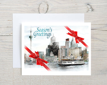 Toronto Skyline Seasons Greetings Christmas Card | Totally Toronto Art Inc. 