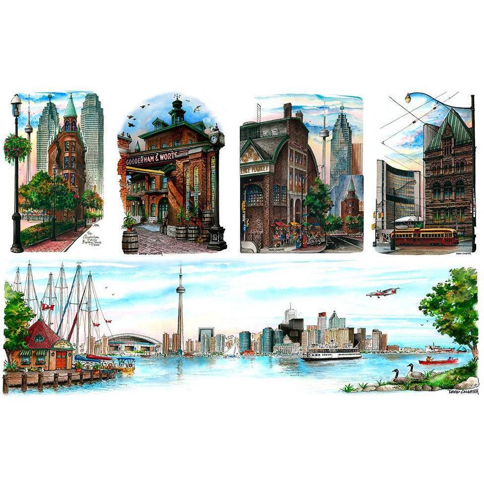 Toronto Skyline with Historic Landmarks Post Cards | Totally Toronto Art Inc. 